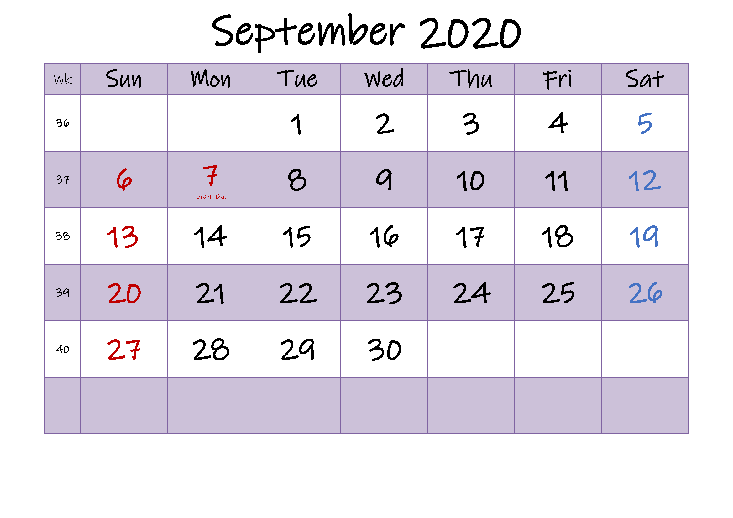 September 2020 Calendar