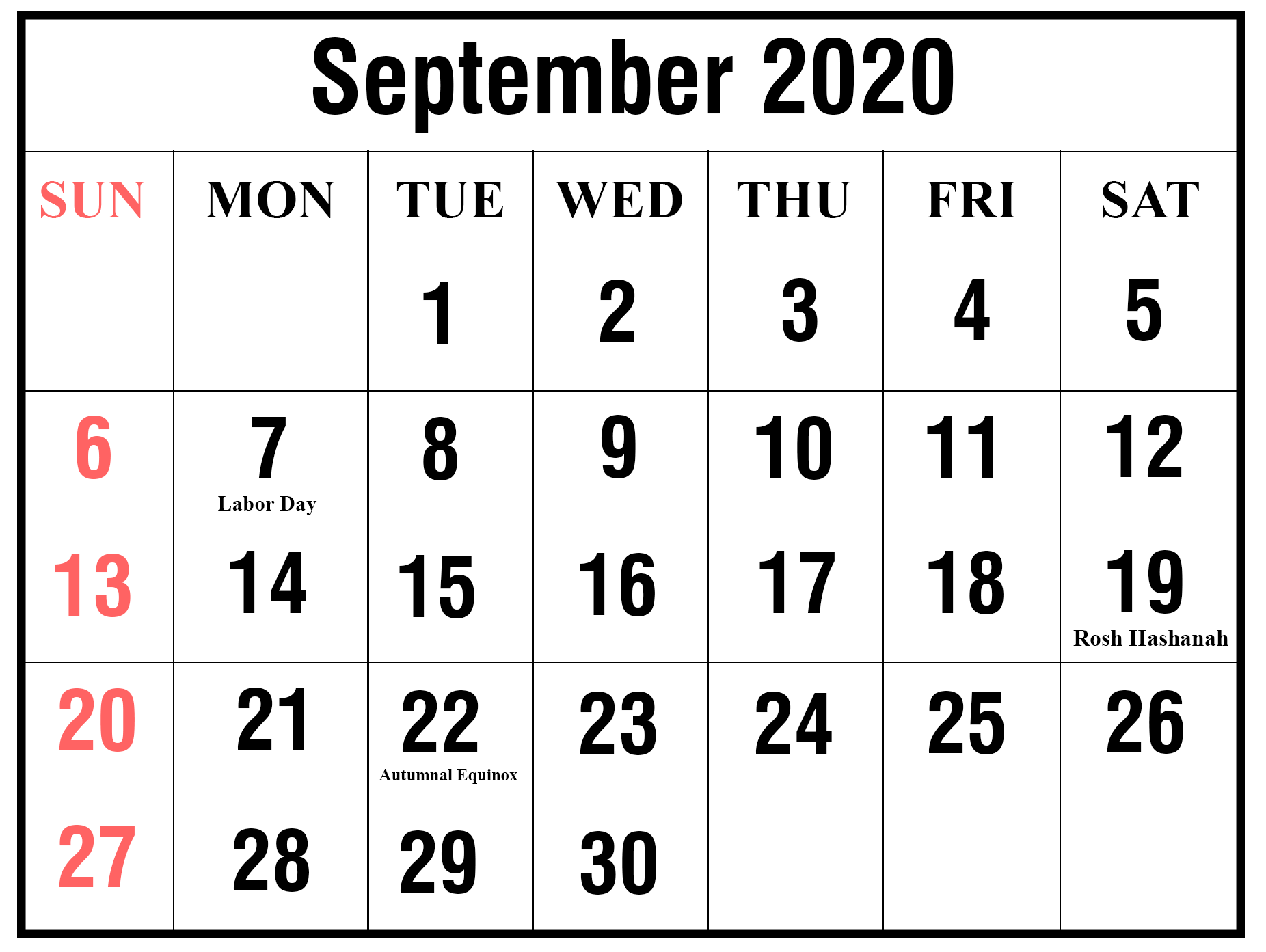 September 2020 Calendar