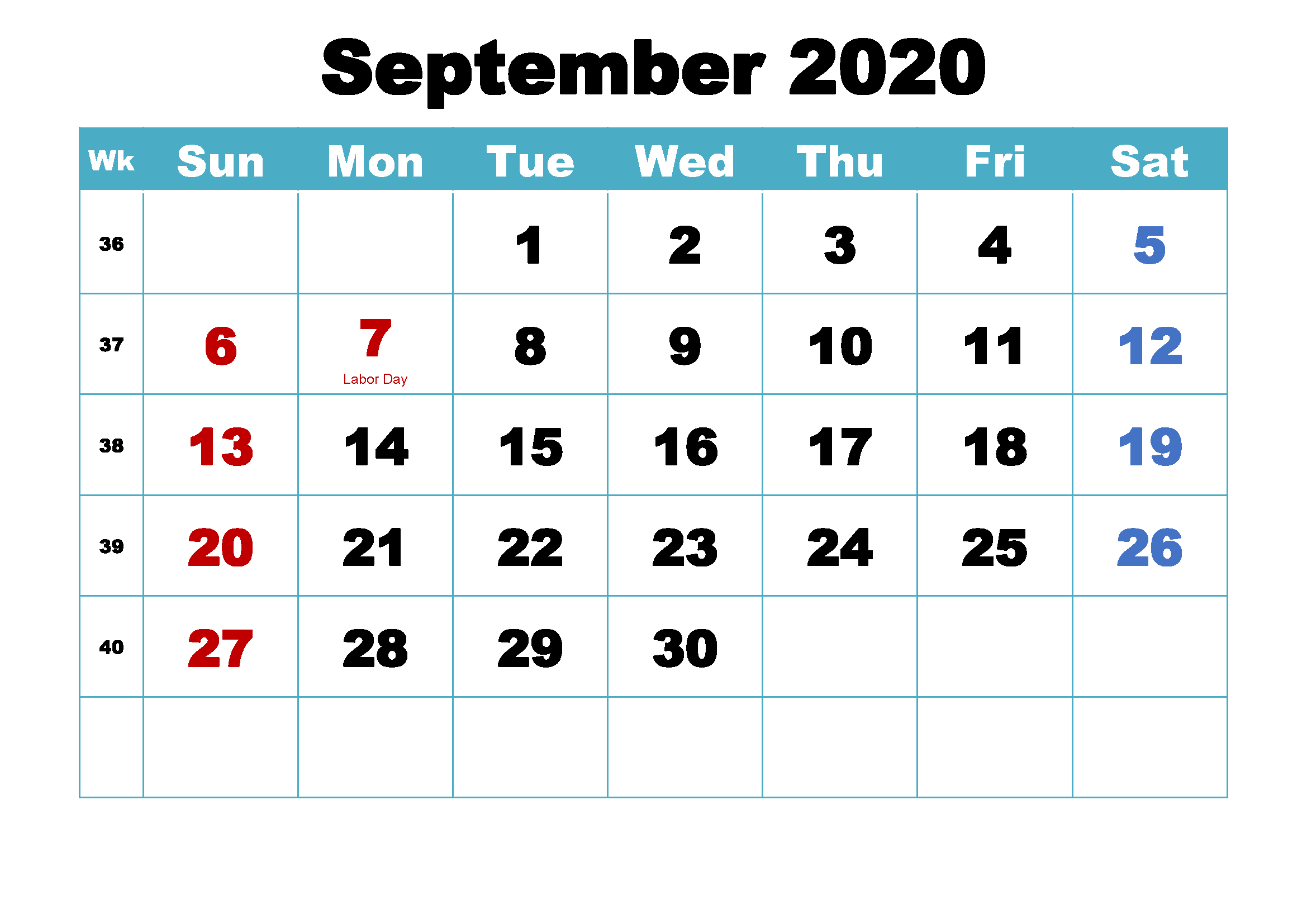 September 2020 Calendar