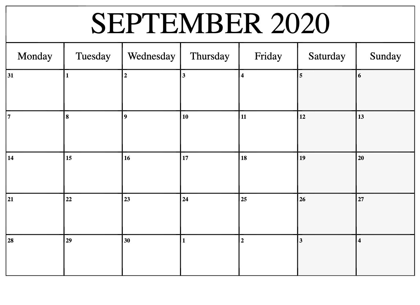 September 2020 Calendar