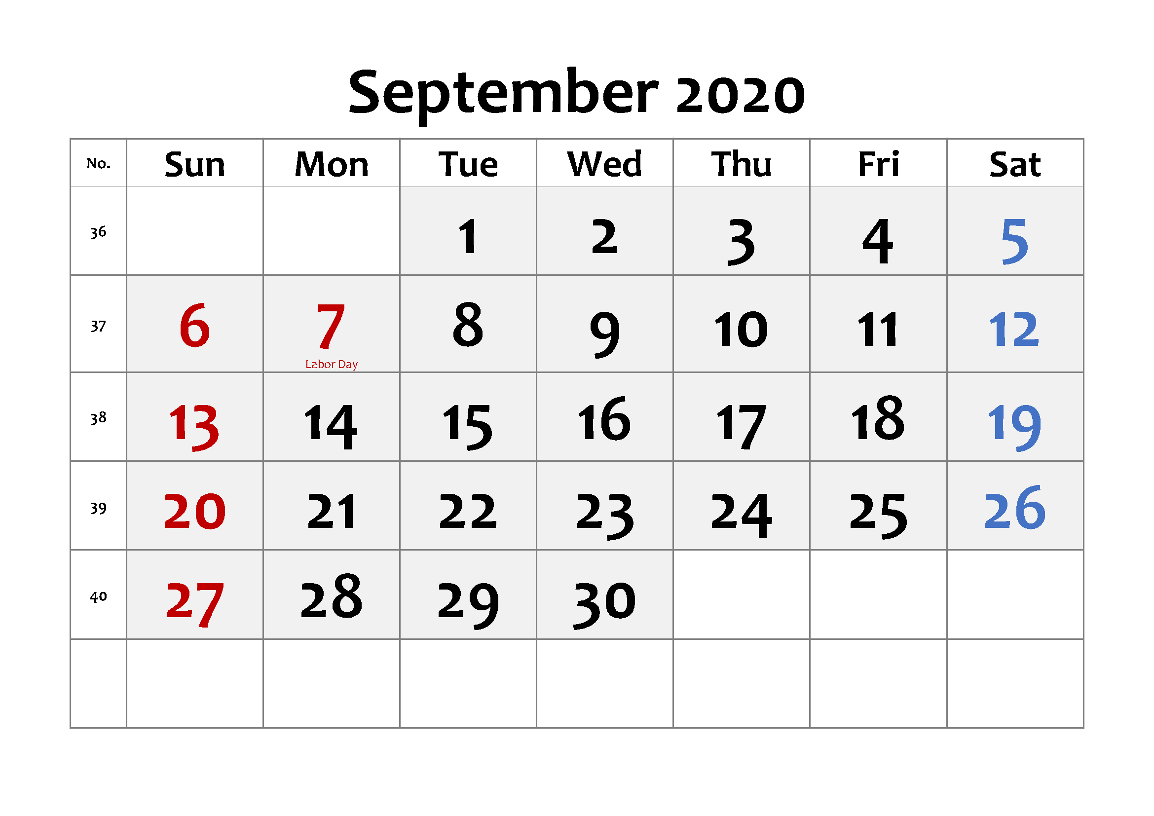 September 2020 Calendar PDF