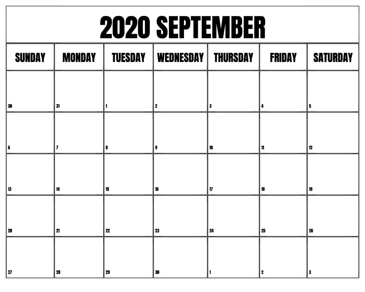 September 2020 Calendar Printable