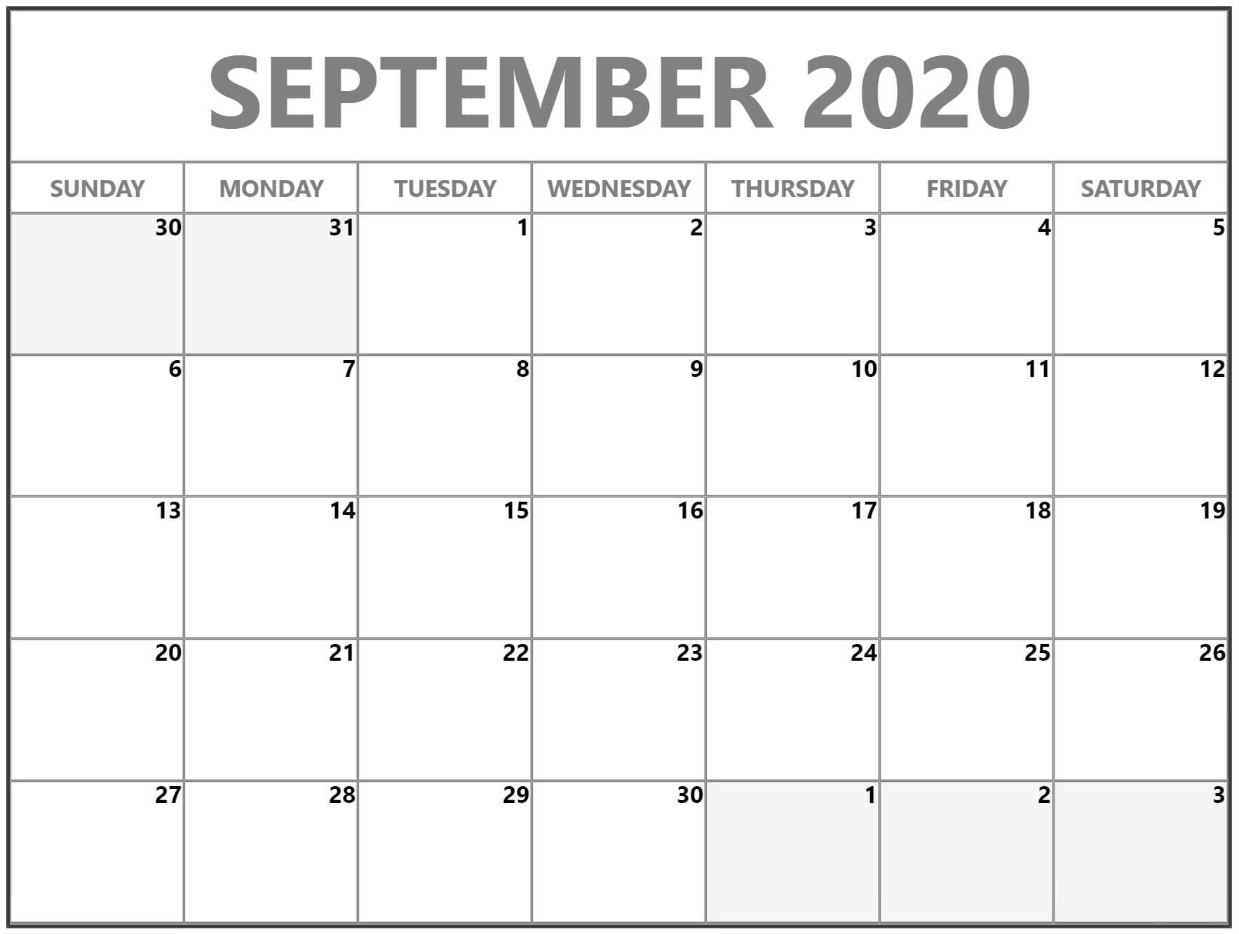 September 2020 Calendar