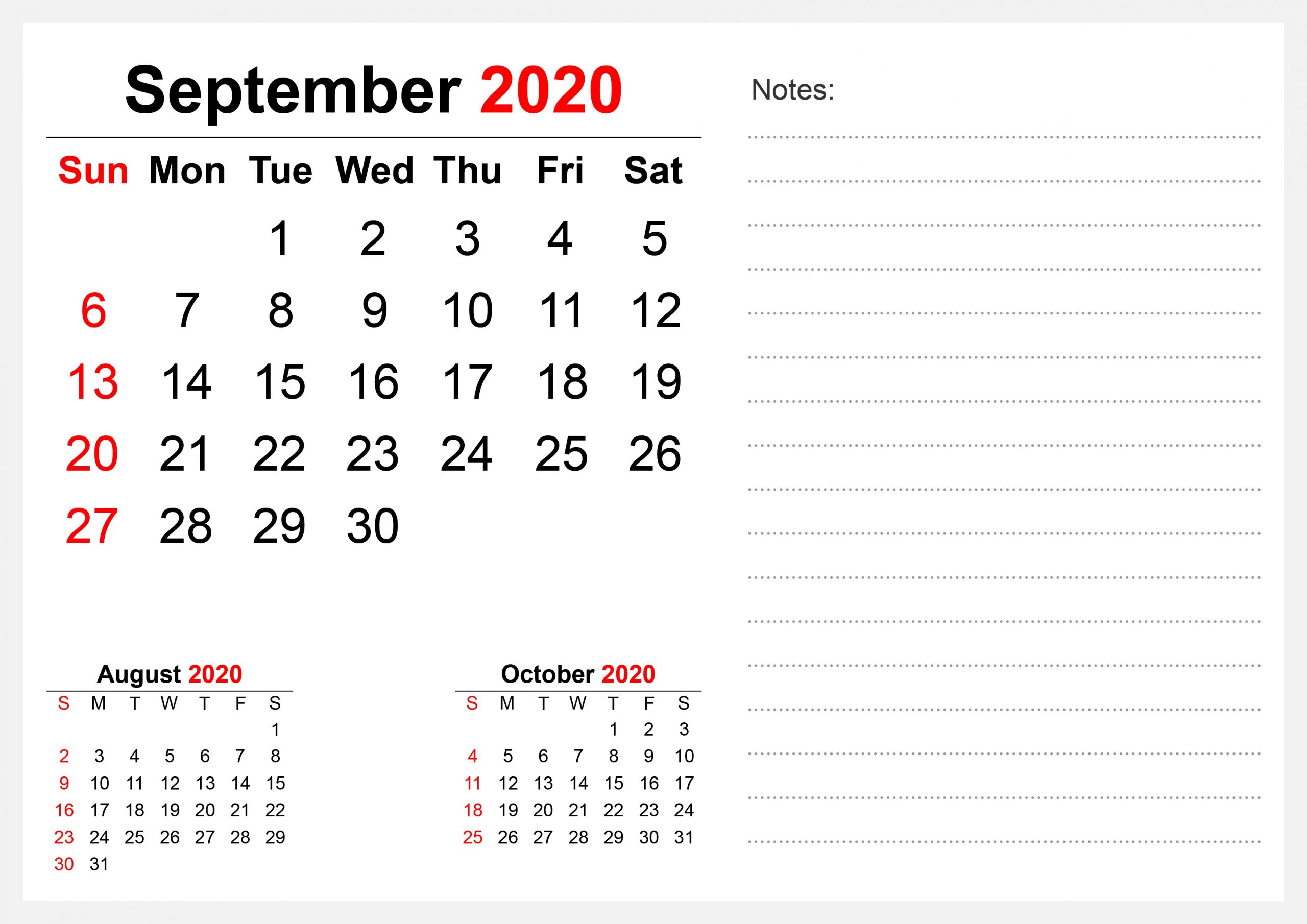 September 2020 Calendar