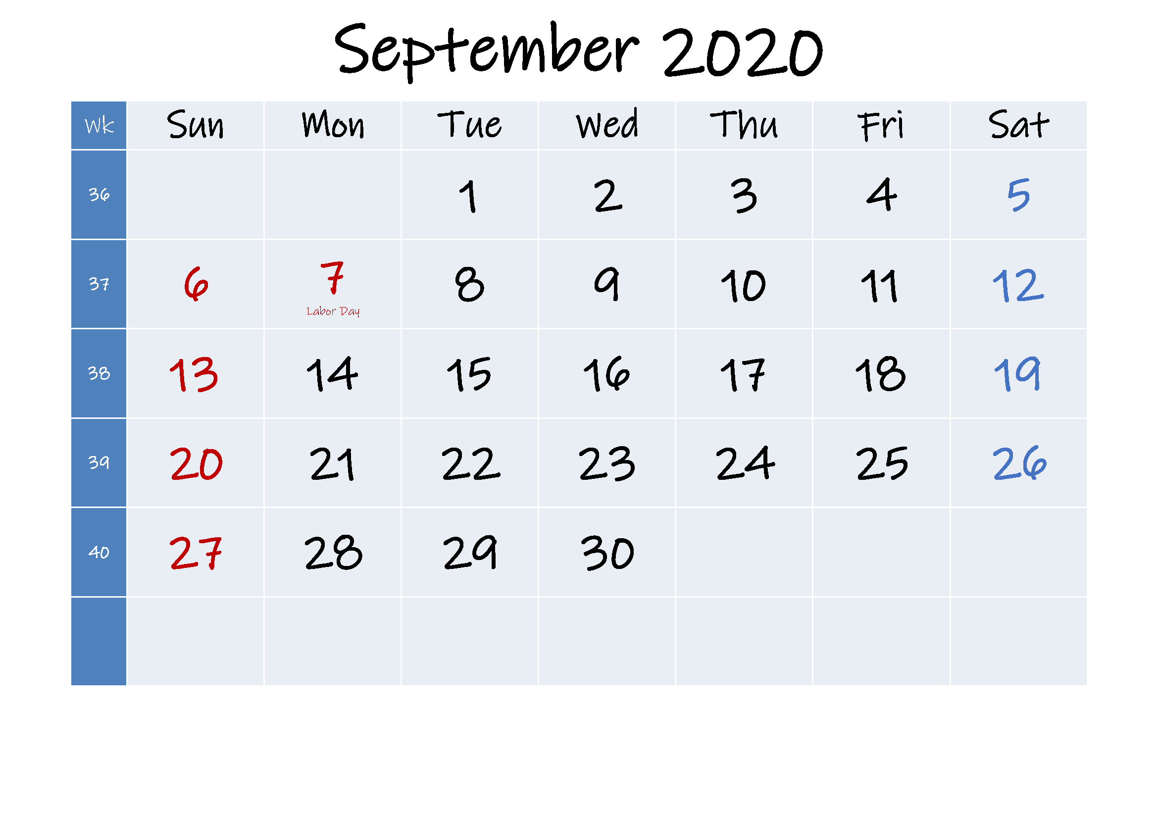 September 2020 Calendar