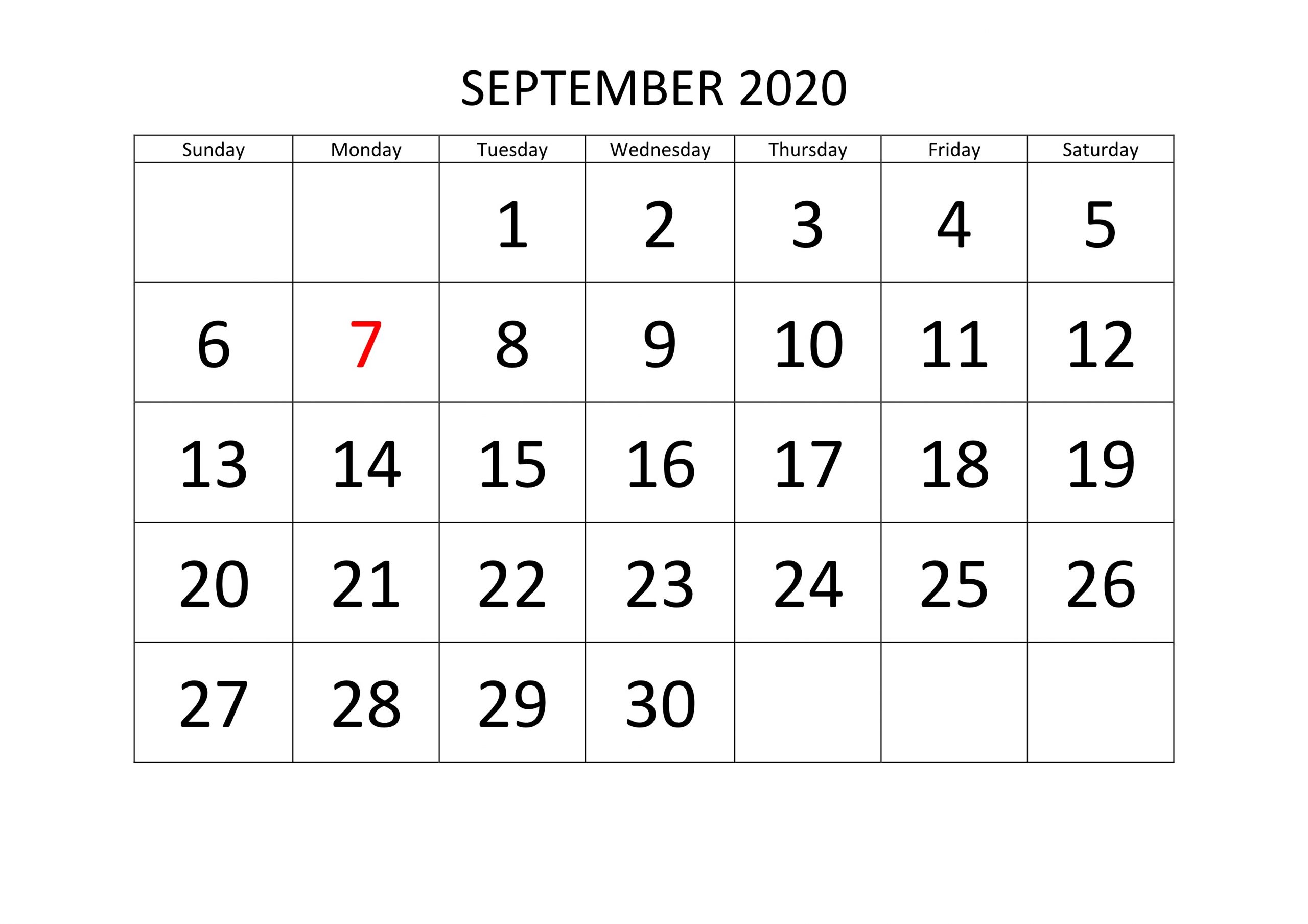 September 2020 Calendar Template