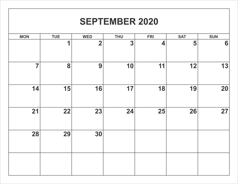 September 2020 Calendar