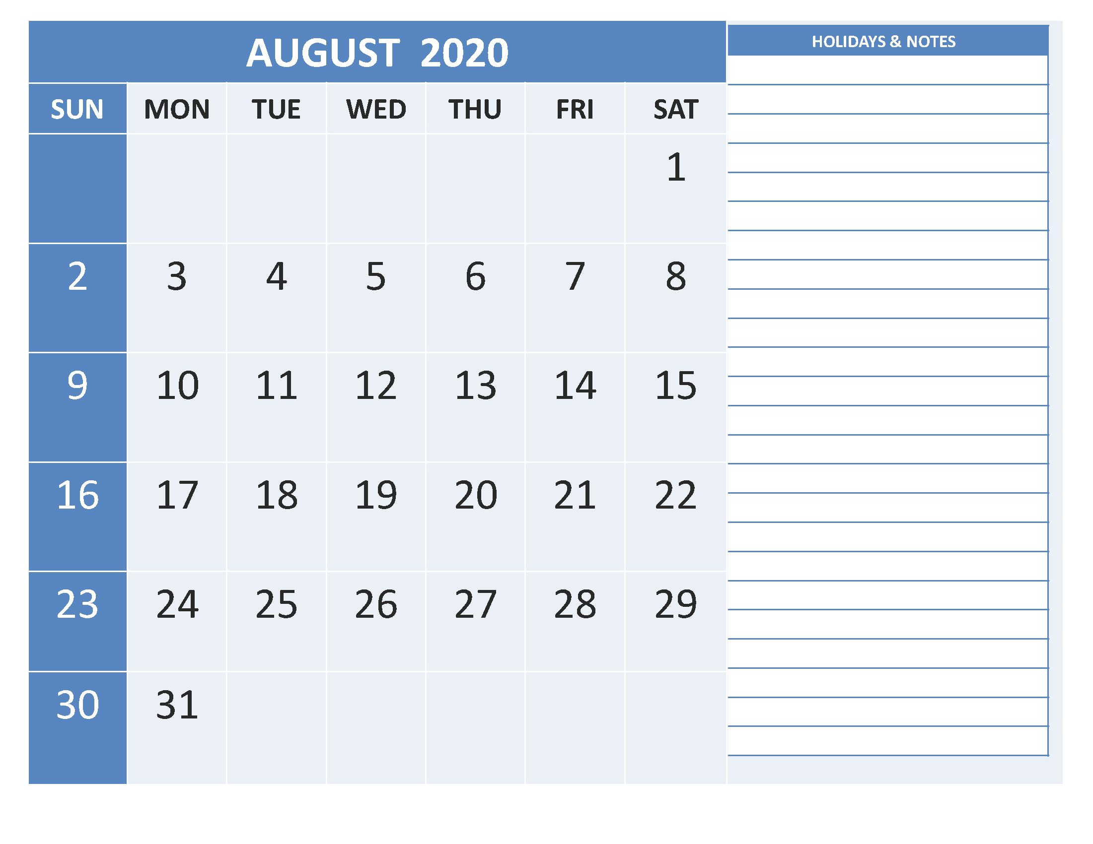 August Calendar