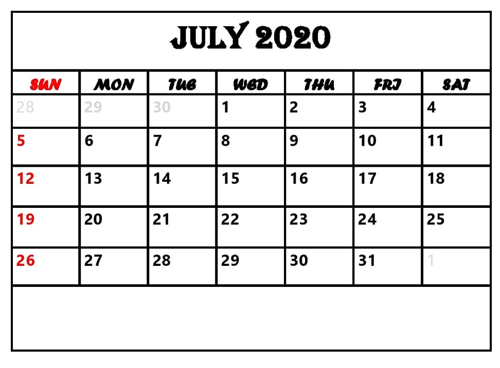 Calendar July 2020