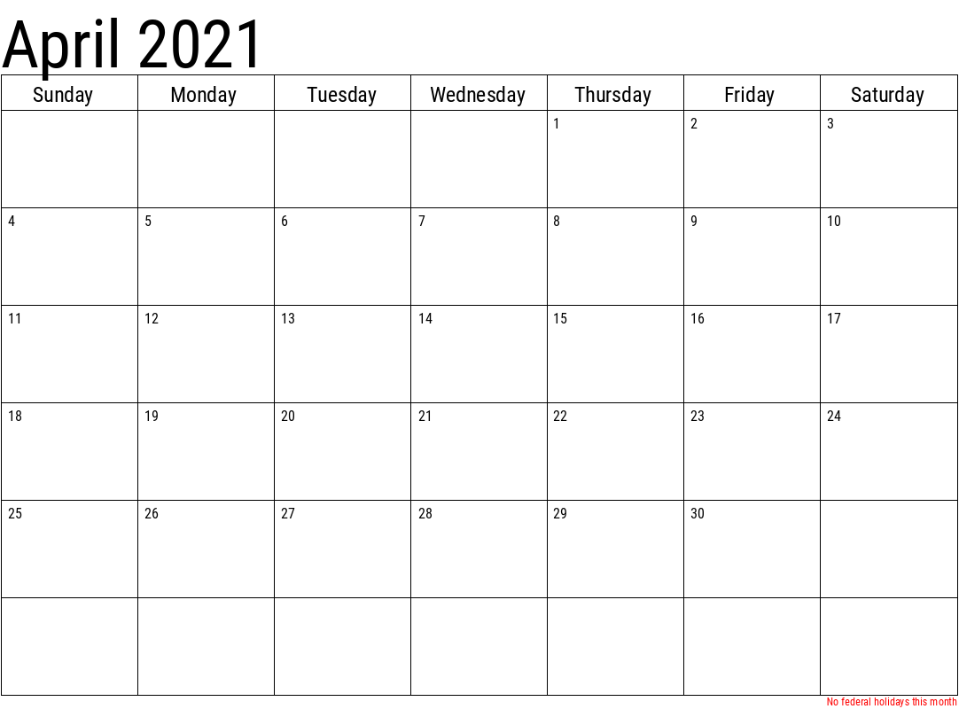 Another Simple April 2021 Calendar