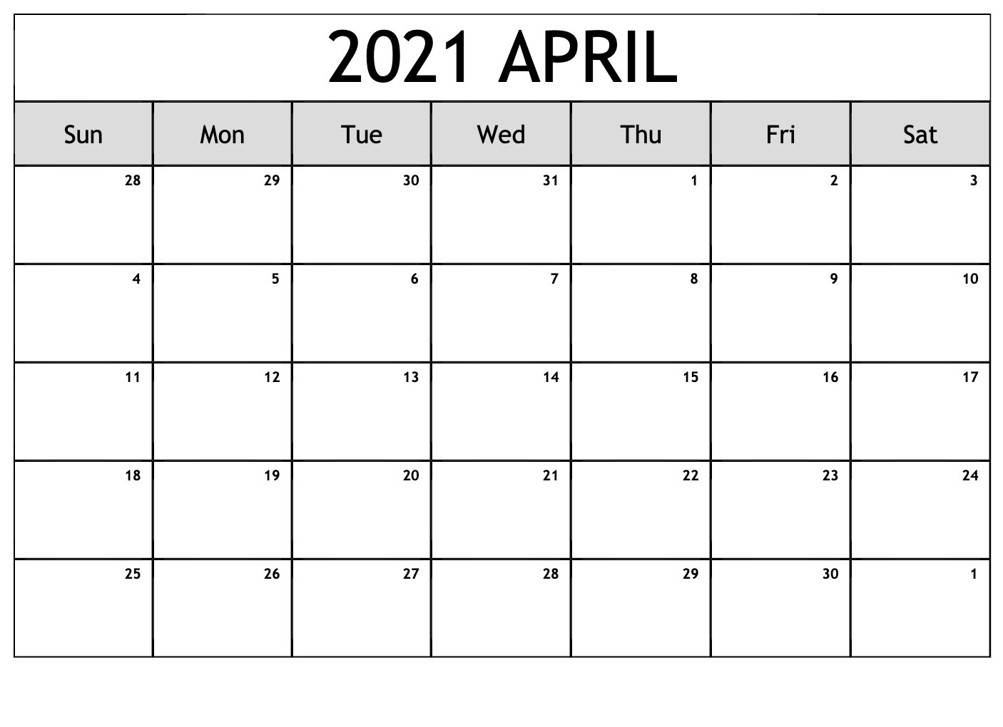 April 2021 Calendar with notes PNG