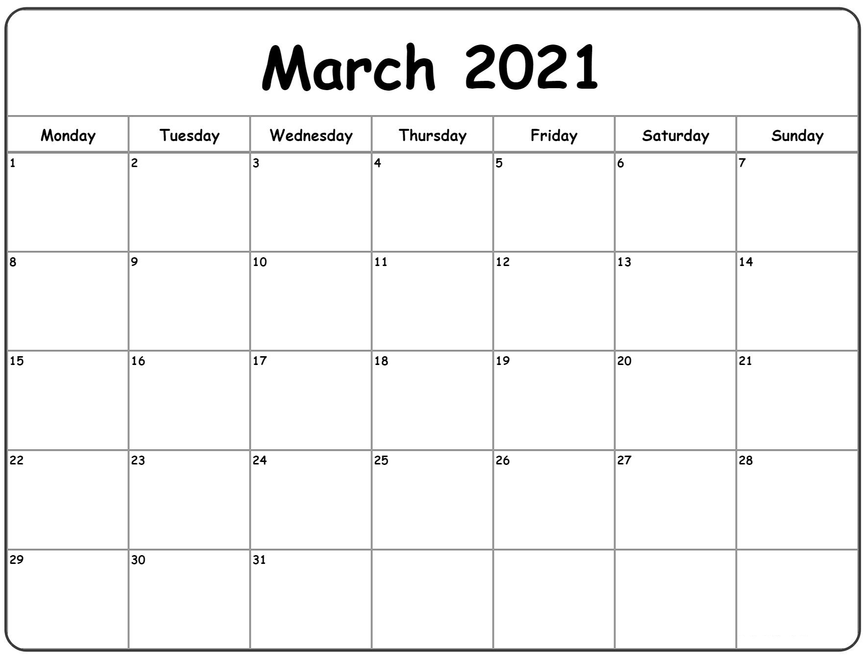 Black and white March calendar 2021