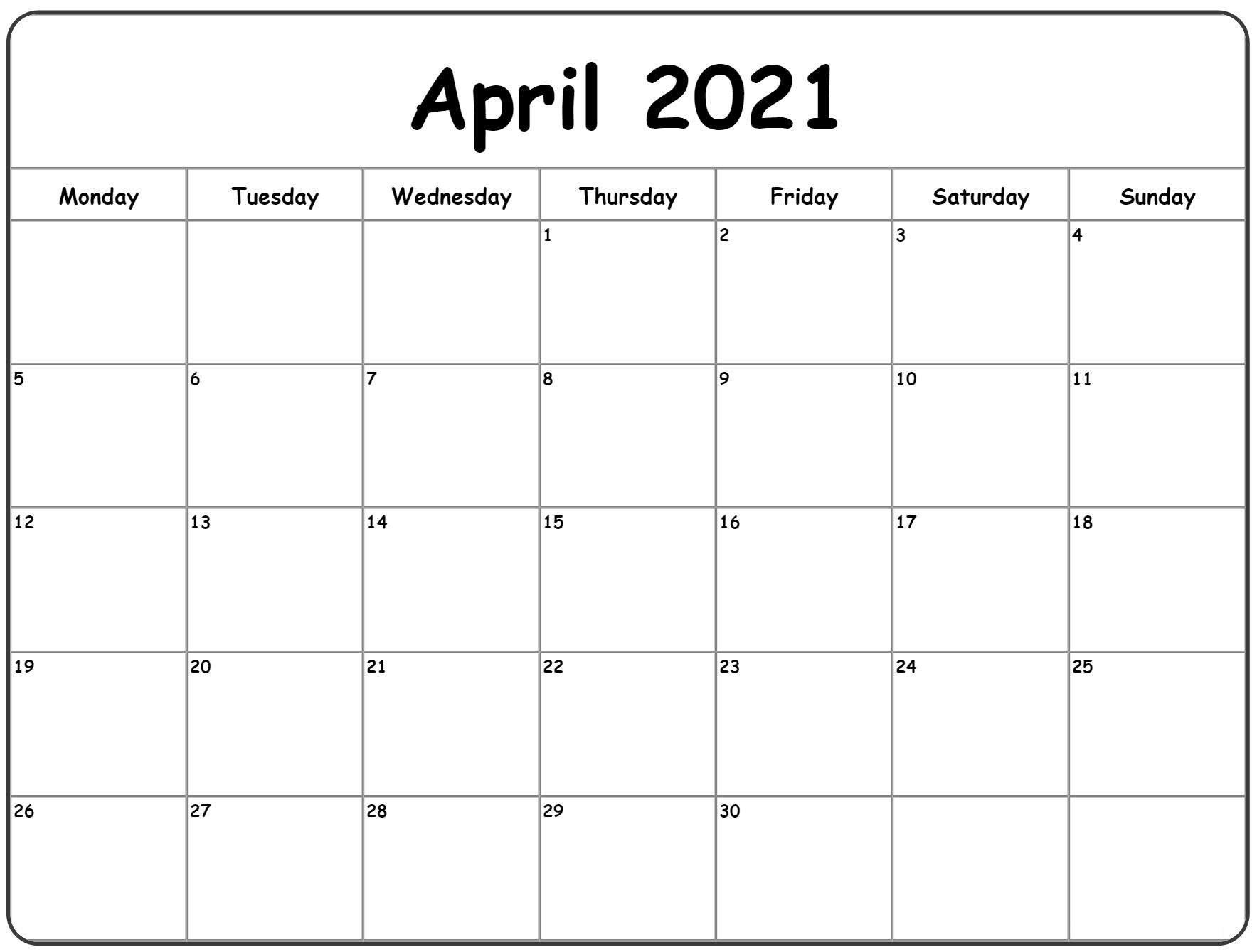 Blue Cute April Calendar for 2021