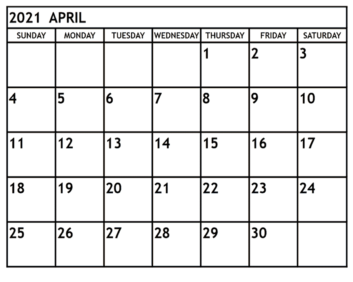 Calendar for April 2021 with American Holidays