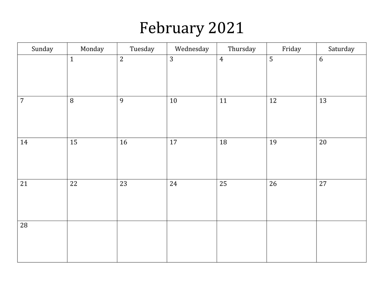 February 2021 Calendar Monday Start