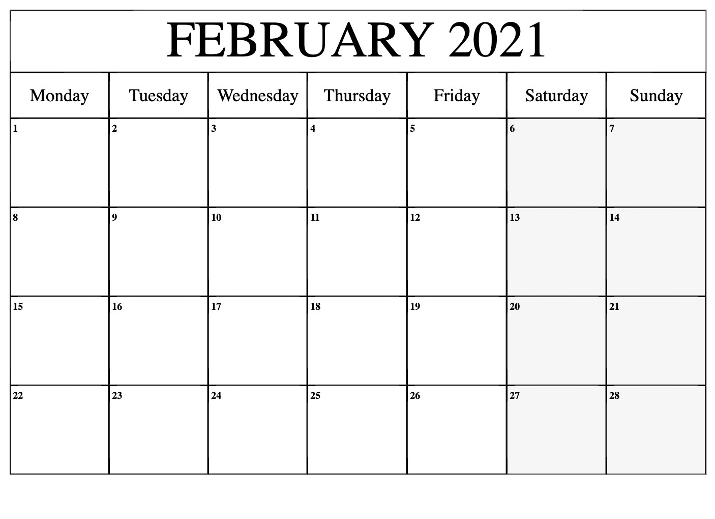 February 2021 Calendar Printable