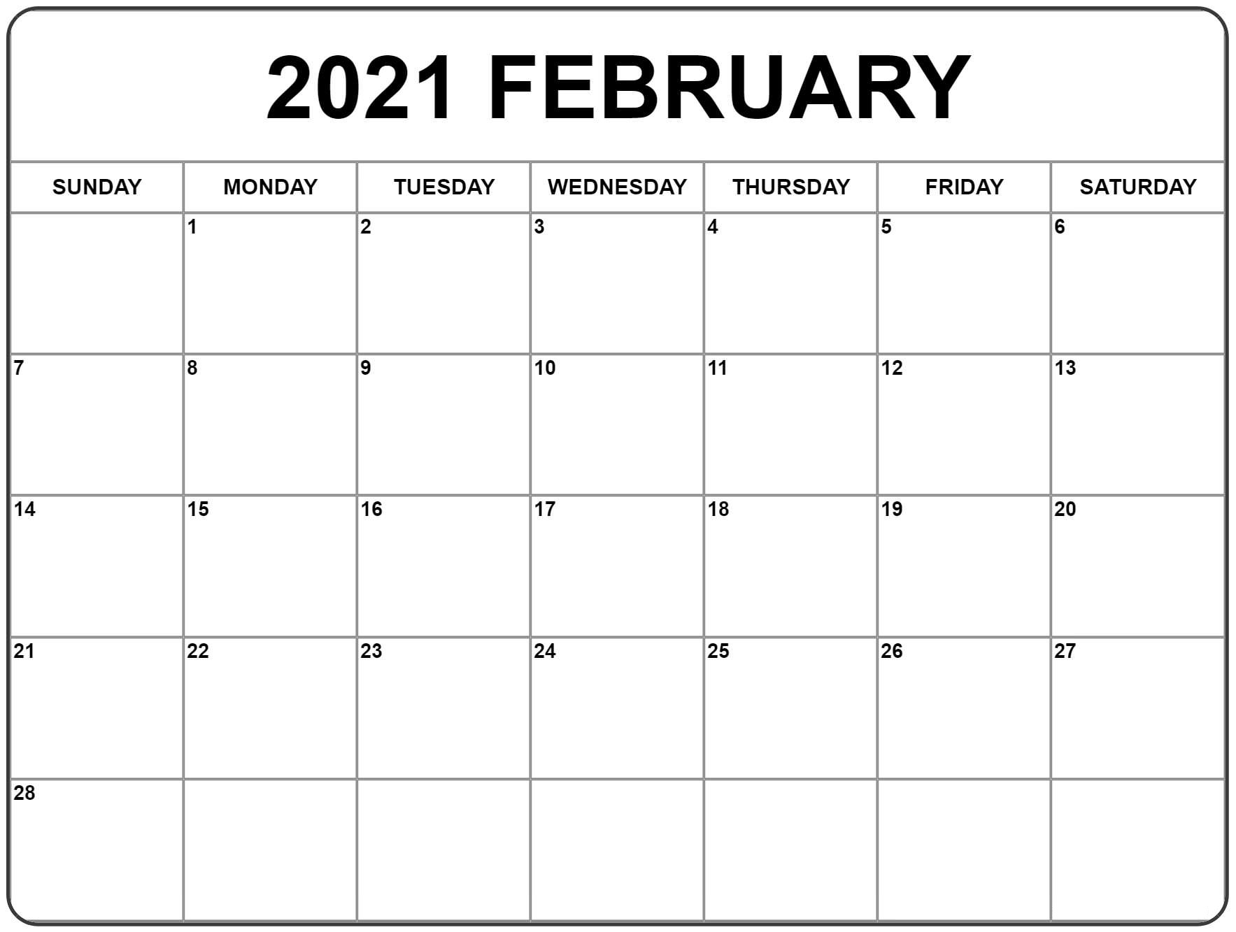 February 2021 Calendar Printable With Holidays 7 February 2021 Calendar USA UK