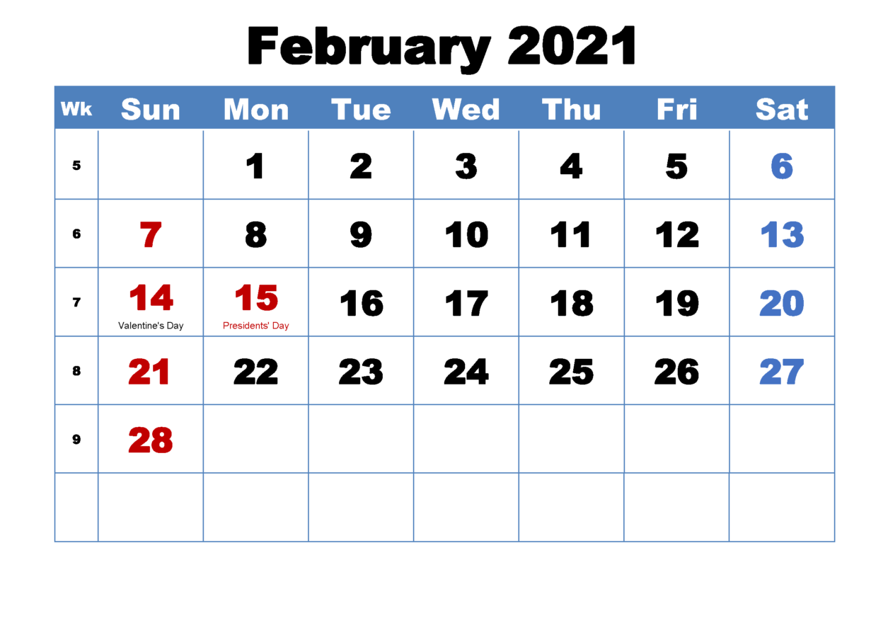 February 2021 Calendar With Holiday