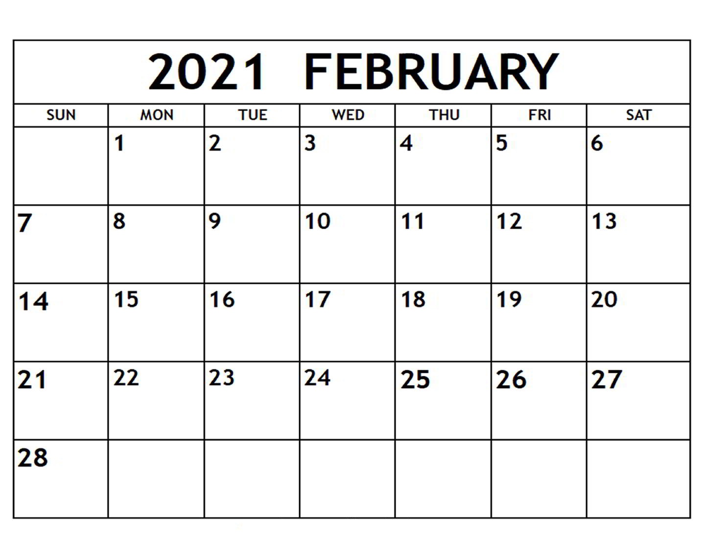 February 2021 Calendar Printable With Holidays - Printable Blank