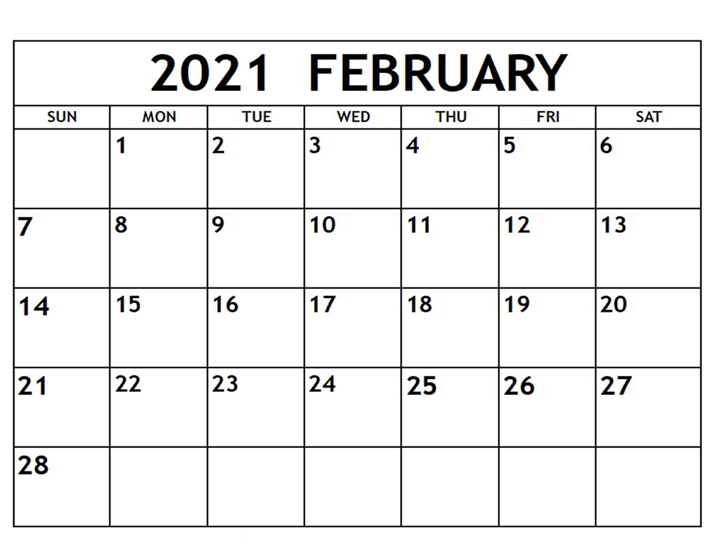 Free February 2021 Calendar