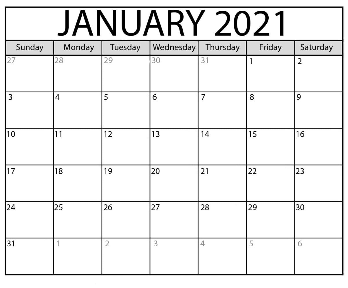 January 2021 Calendar With Holidays