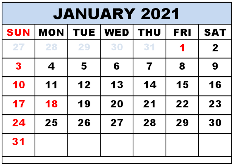 January 2021 Hindu Calendar