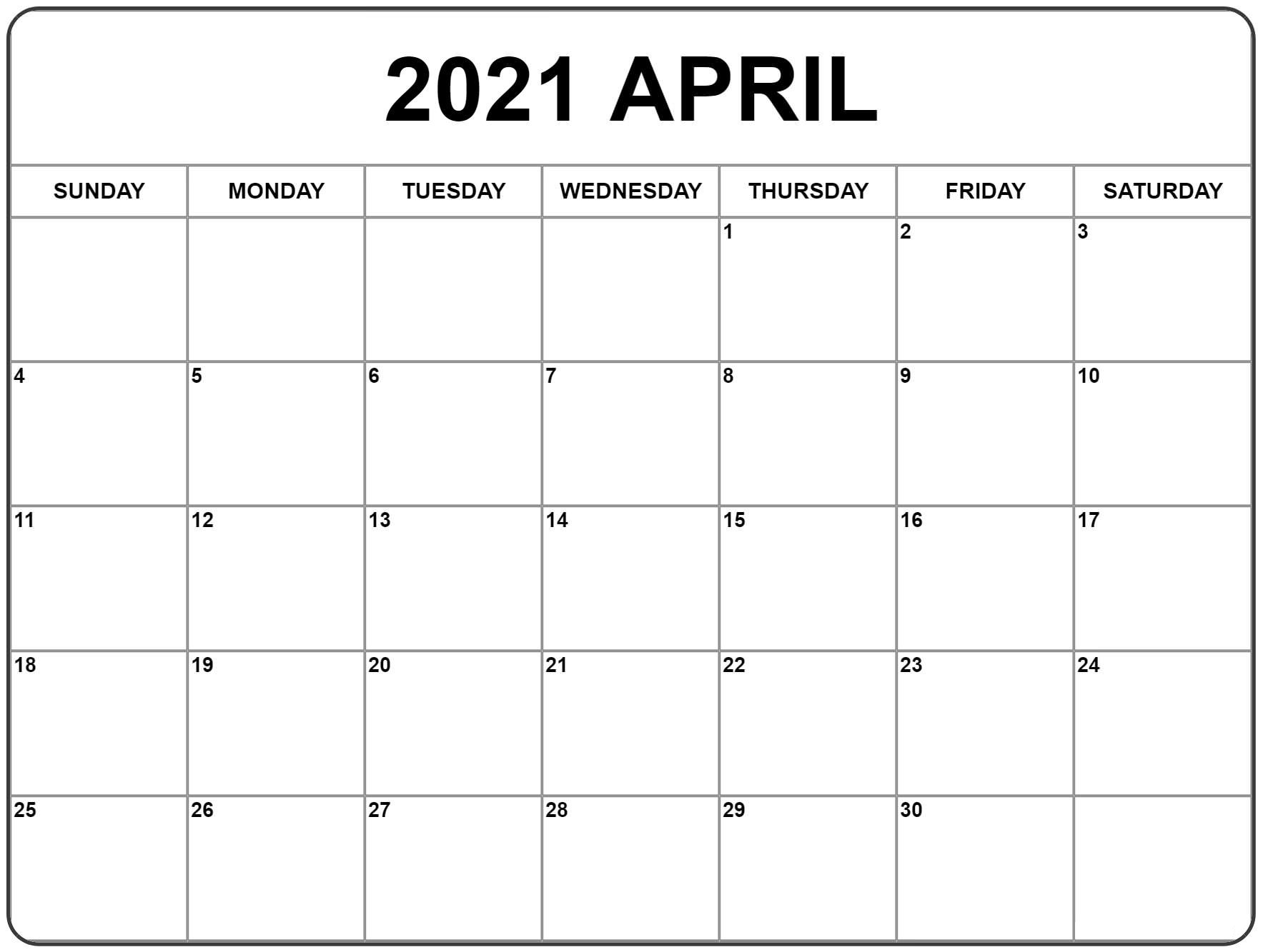 15 Best Free Printable April 2021 Calendar Template - Free ...