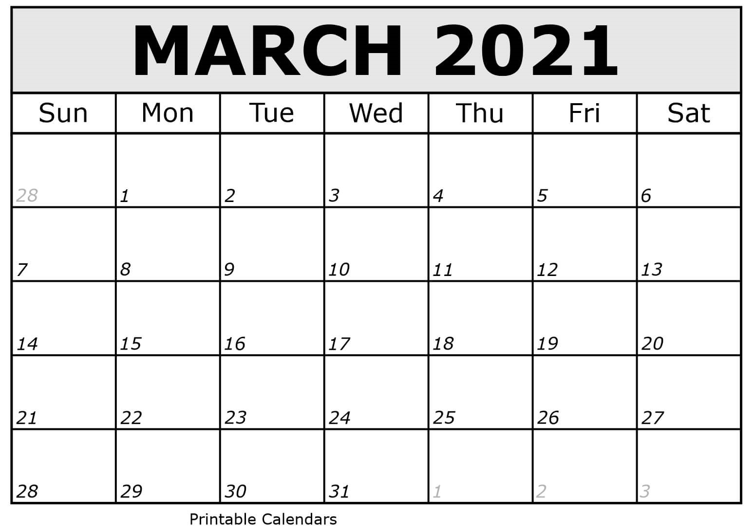 Wall March Calendar 2021