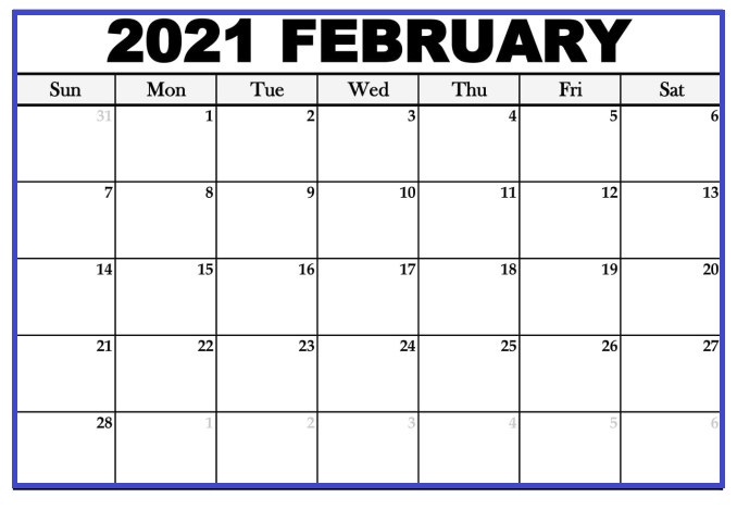 February 2021 Blank Printable Calendar