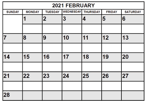 February 2021 Printable Calendar PDF