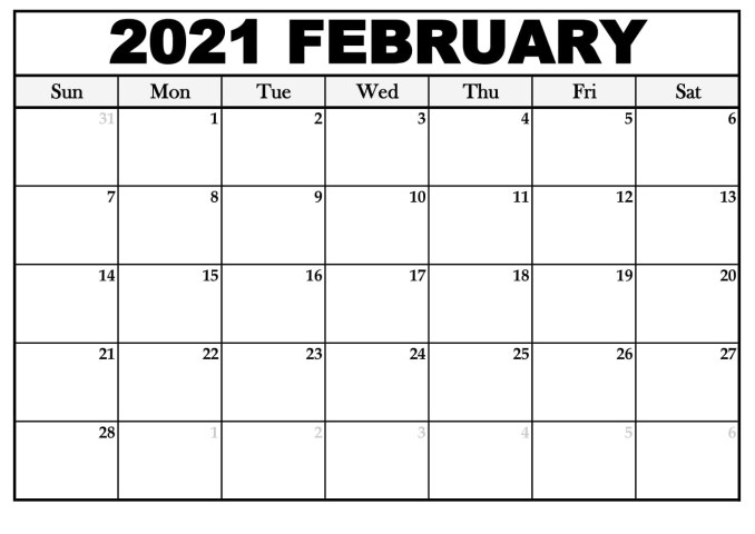 February 2021 Printable Calendar Portrait