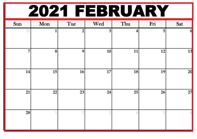 February 2021 Printable Calendar Wiki