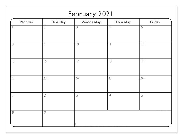 February March 2021 Printable Calendar