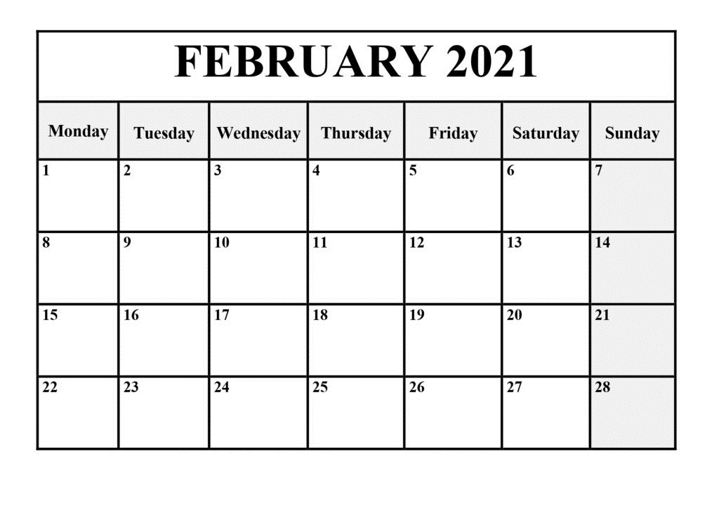 Blank February 2021 Calendar PDF