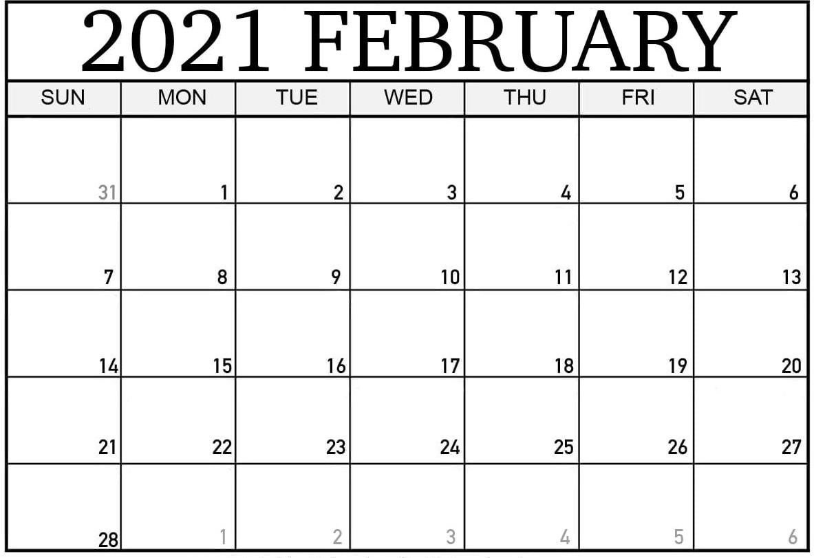 Blank February 2021 Calendar Printable