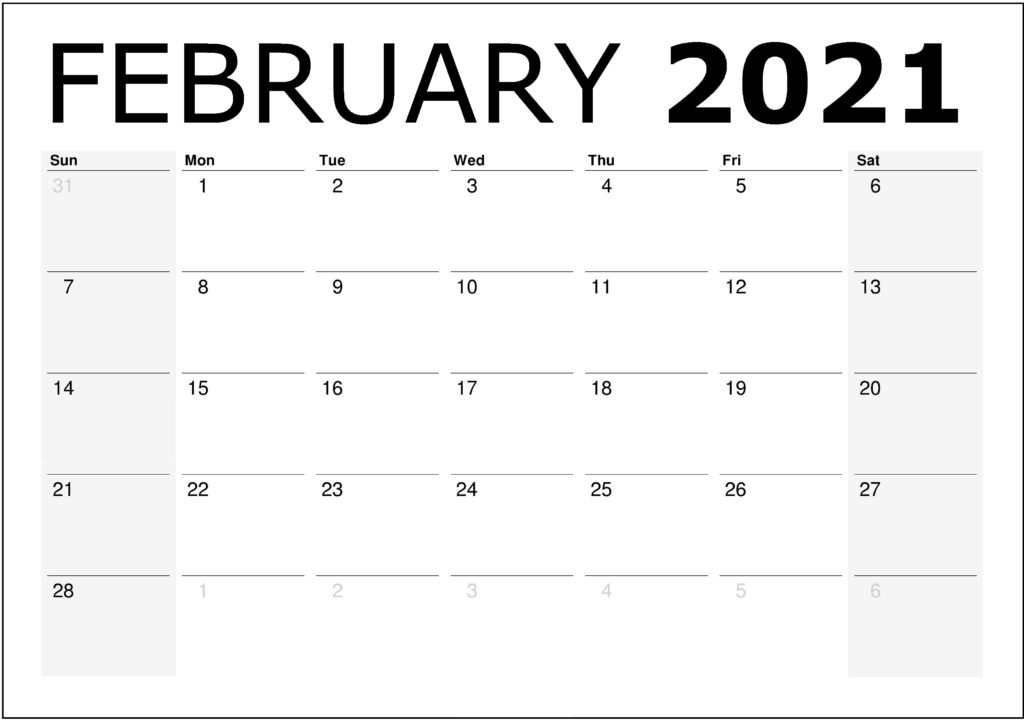 Blank February 2021 Calendar Template