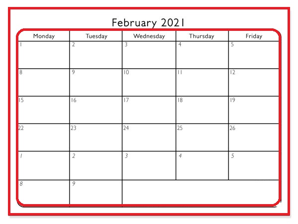 Blank February 2021 Calendar With Holidays