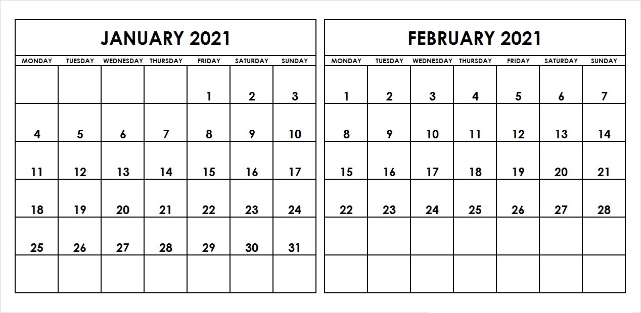 Blank February 2021 Calendar in Pages