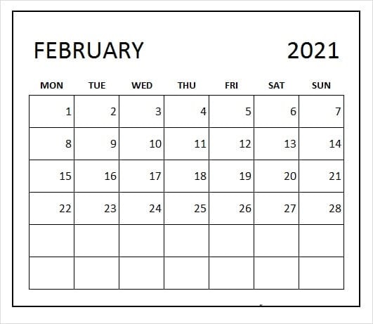 Blank February 2021 Calendar