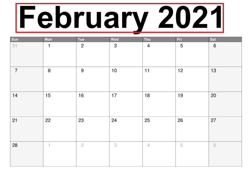 February 2021 Calendar Blank Cute