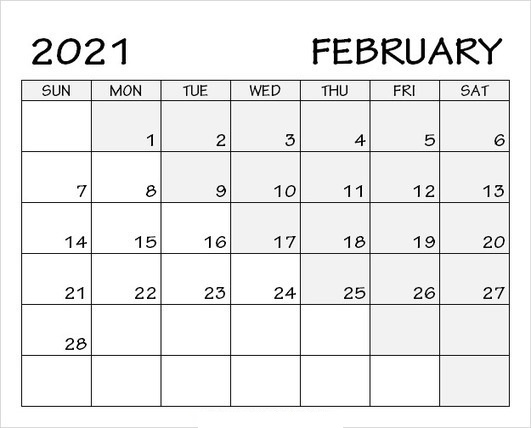 February 2021 Calendar Blank PDF