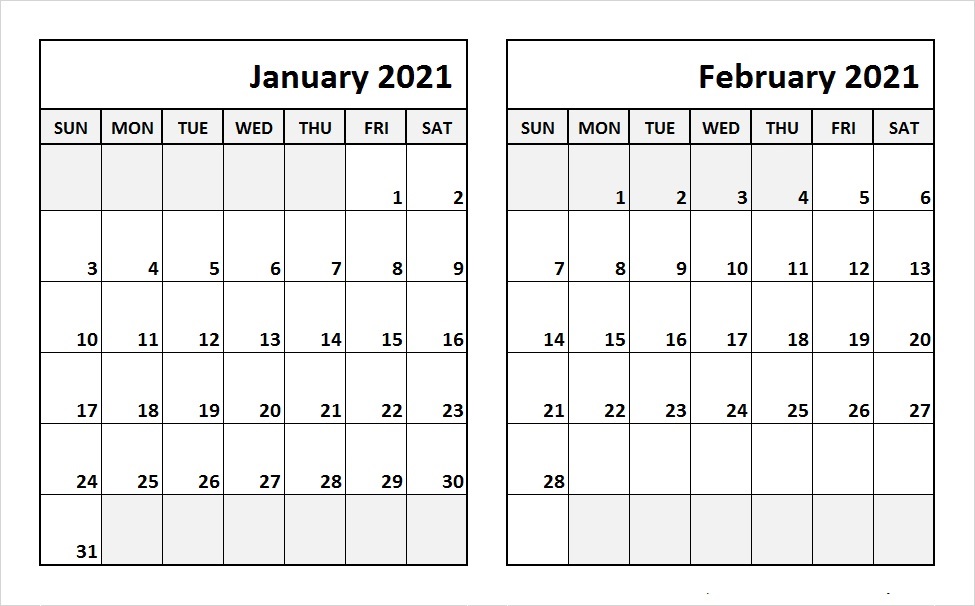 February 2021 Calendar Blank