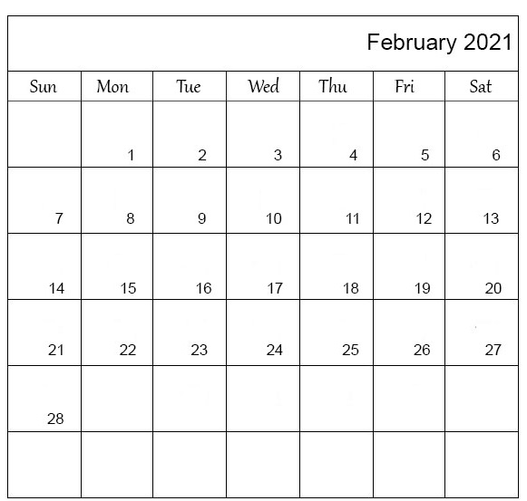 February 2021 Calendar Printable Waterproof