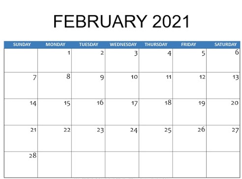 February 2021 Calendar Template Excel