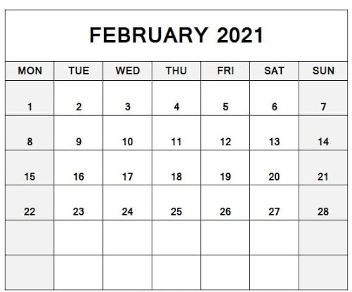 February 2021 Calendar Template Google Docs