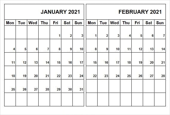 February 2021 Calendar Template PDF