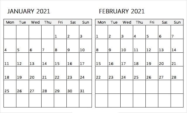 February 2021 Calendar Template Pages