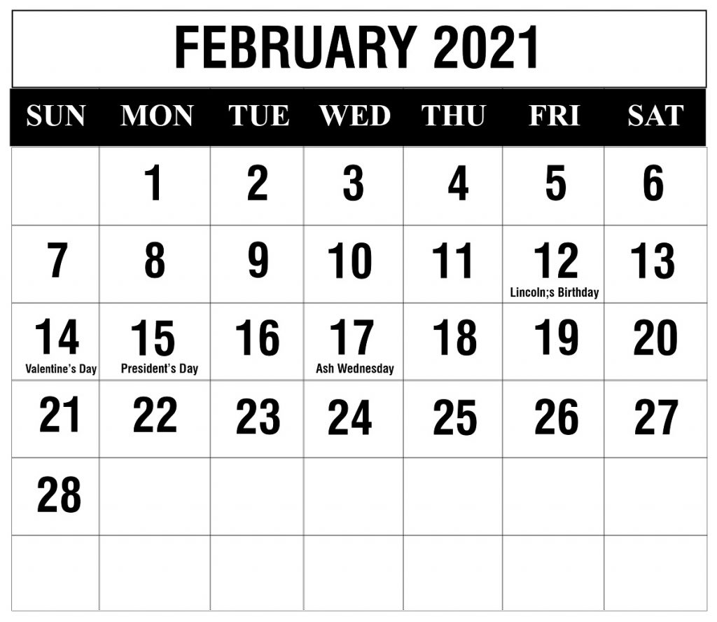 February 2021 Weekly Calendar Blank