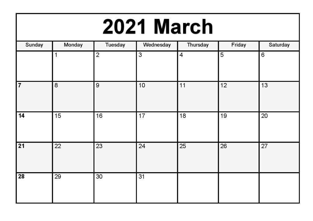 March 2021 Calendar Blank PDF