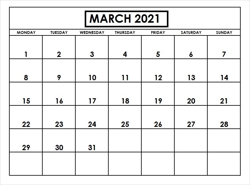 March 2021 Calendar Blank Vertical